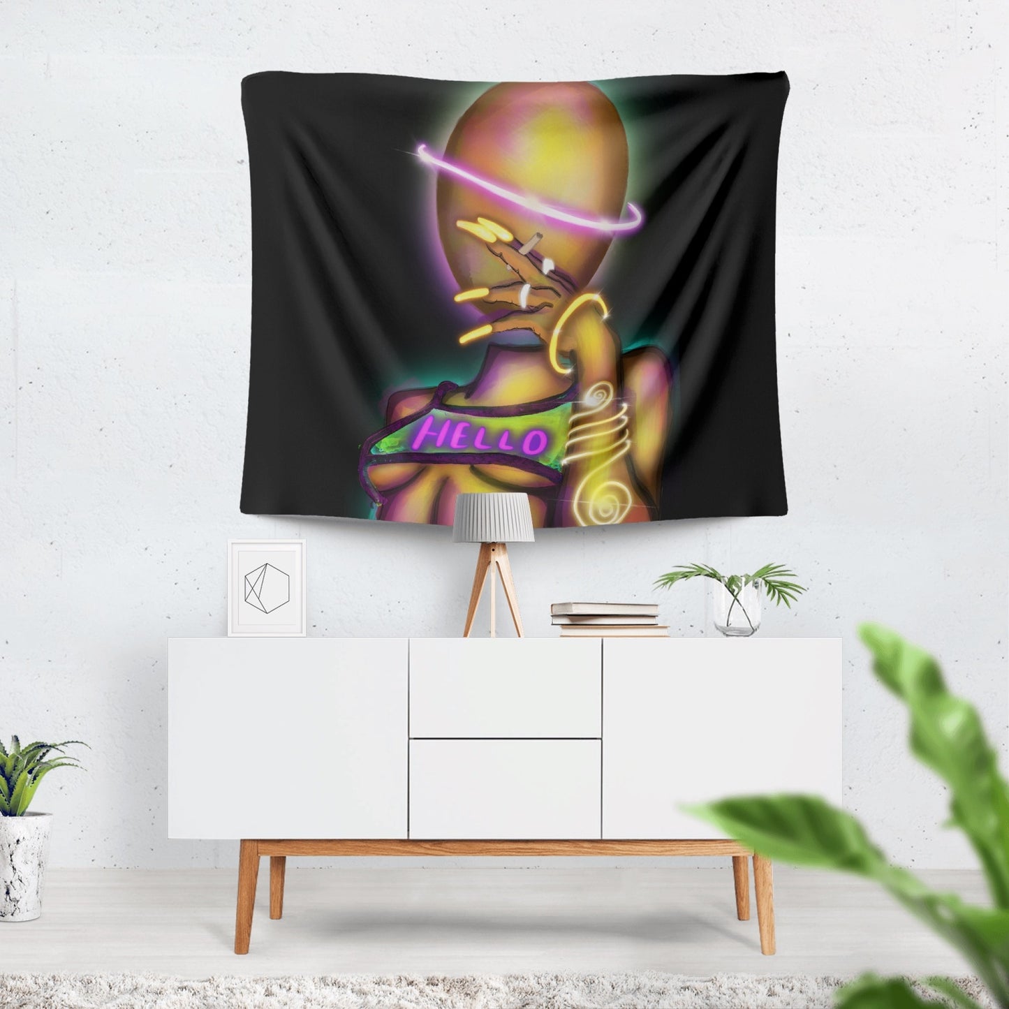 hello 2-Sized Polyester Wall Tapestry