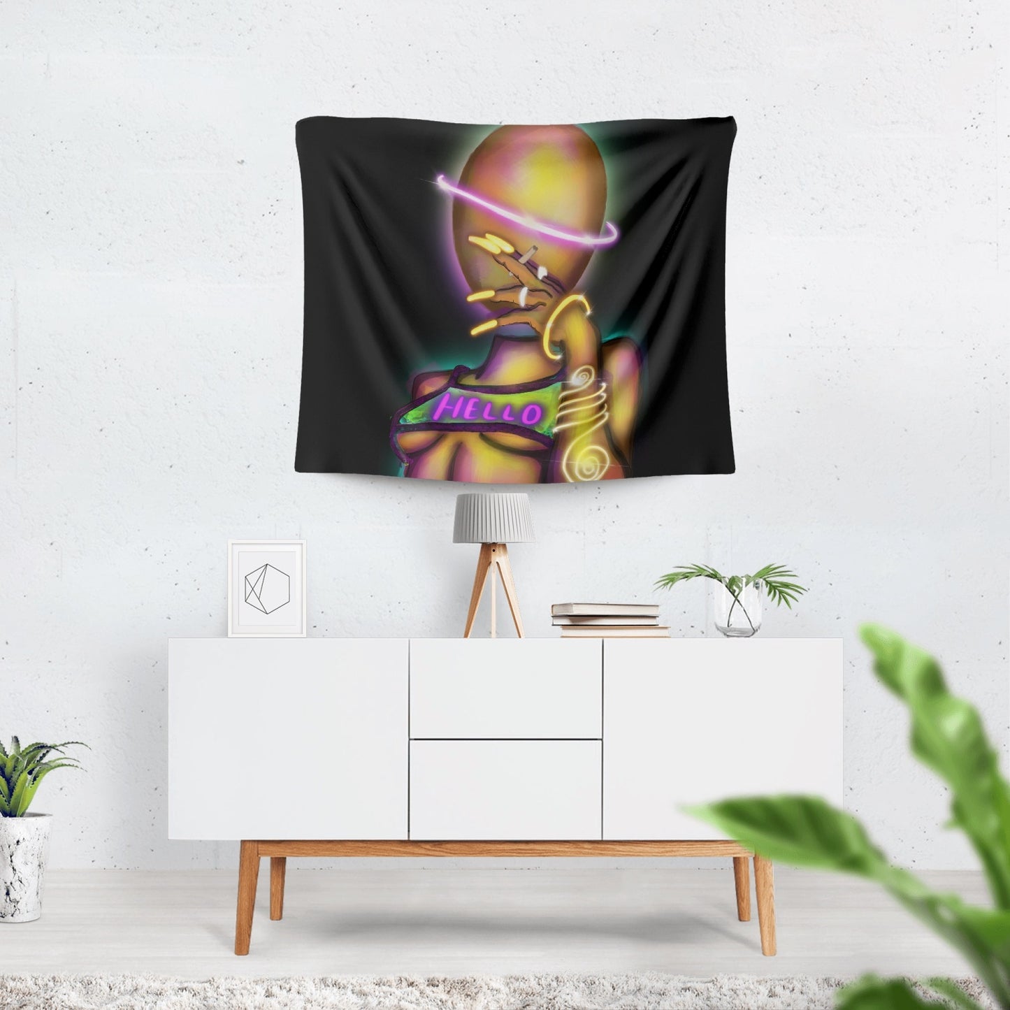 hello 2-Sized Polyester Wall Tapestry